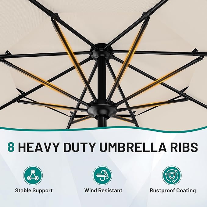 AreShark 12ft 2-Tier Patio Umbrella with Valance - Outdoor Umbrella Waterproof UV Protection, Market Table Umbrella w/ 8 Sturdy Ribs&Crank for Pool, Backyard, Garden(Ivory)