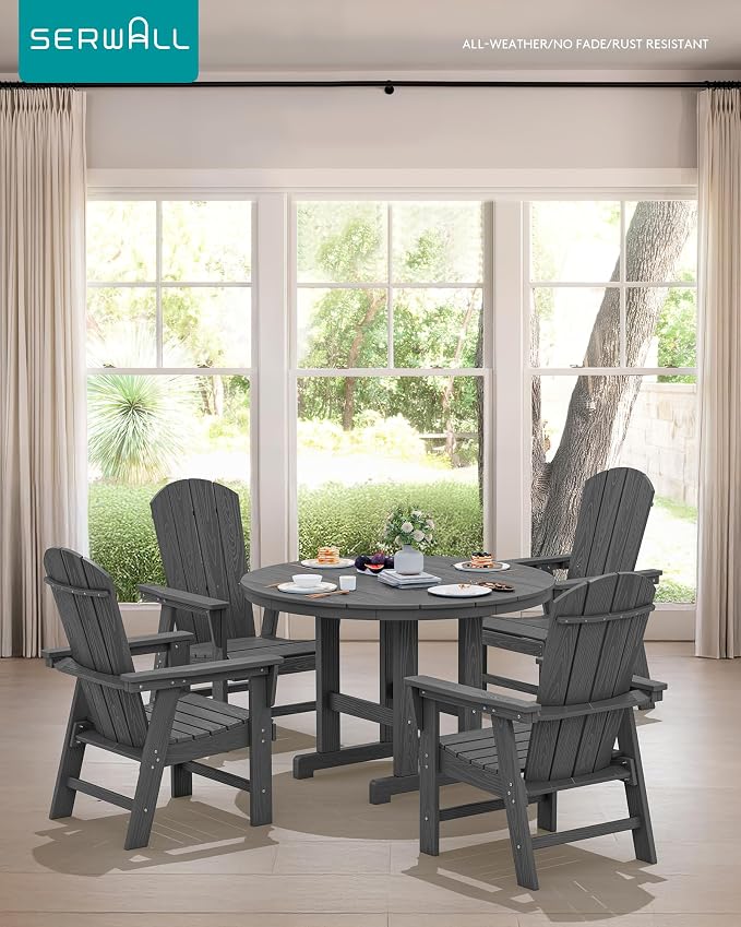 SERWALL Outdoor Adirondack Dining Chair Set of 2, All Weather HDPE Patio Chairs, Grey