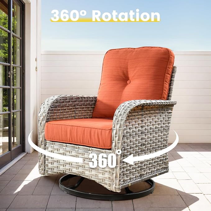 CAODOC Outdoor Sectional Patio Furniture Set,8 Pieces Wicker Conversation Sets L Shaped Couch,Out Door Sofa Outside Furniture with Swivel Chairs,Red-Striped