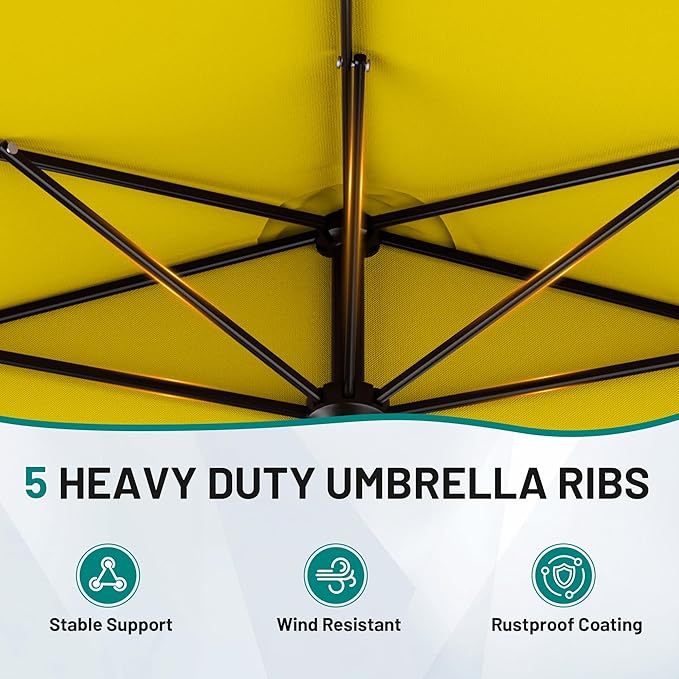 AreShark 9FT Half Patio Umbrella, Outdoor Wall Umbrella with Crank & 5 Sturdy Ribs, Table 1/2 Umbrella Patio for Garden, Deck, Balcony and Pool, Yellow