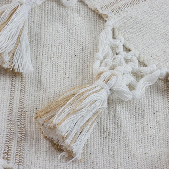NOVICA Ivory White Cotton Fabric 1 Person Brazilian Style Hammock with Spreader Bars and Knotted Crochet Fringe, 'Take Me to The Sky' (Single)