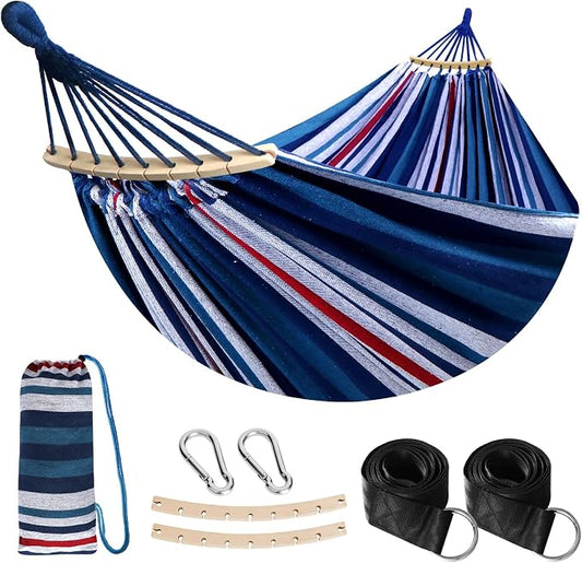 ANYOO Portable Camping Hammock Cotton Hammocks with Spreader Bar Outdoor | Sturdy Hammocks Up to 450lbs with Carry Bag