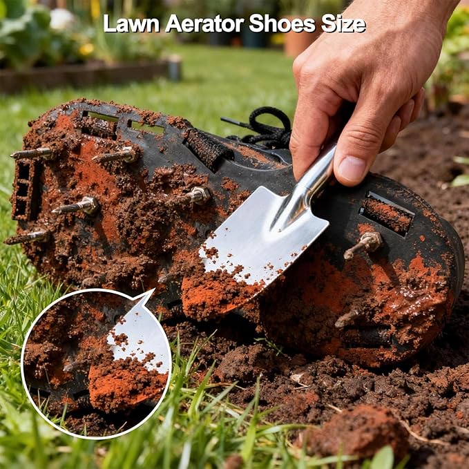 Lawn Aerator Shoes with Stainless Steel Shovel,Aerator Lawn Tool for Effectively Aerating Lawn Soil,Universal-Size Heavy-Duty Aerator Shoes for Lawns, Gardens, Patios and Yards Black Model