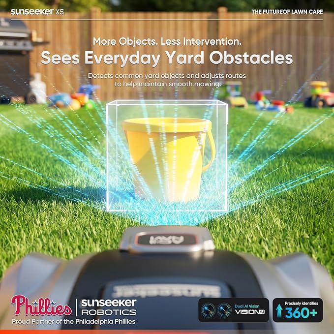 Sunseeker X5 AWD Robot Lawn Mower, 0.5 Acre / 21,780 Sq. Ft., Wireless No Boundary Wire Mower with RTK Vision Navigation, AI Obstacle Avoidance, App Control