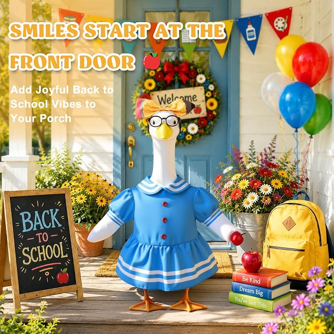 Porch Goose Back to School Outfit - 23 Inch Teacher Porch Goose Outfits with Pencil Bow, Glasses and Apple, Cute Back to School Goose Clothes for Outdoor Garden Yard Classroom Decor