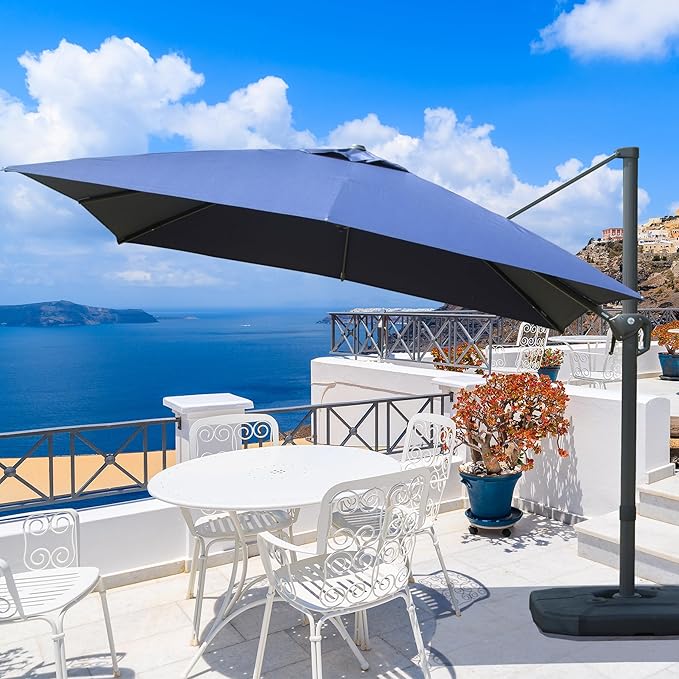 Domi 10’x10’ Cantilever Patio Umbrella, Aluminum Windproof Outdoor Umbrella with 360°Rotation, Square Offset Sun Shade Umbrella for Outside Deck Backyard Garden Pool, Navy Blue