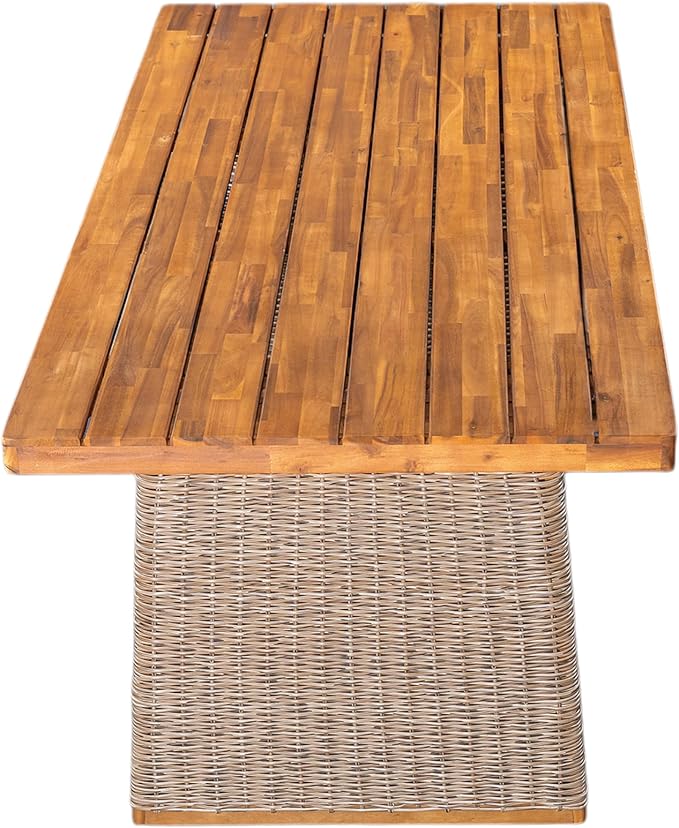 Christopher Knight Home Xavi Patio Acacia Wood Dining Set, Outdoor Side Table and Chairs Set with Slatted Panel Design and Handwoven Rattan Legs, Outdoor Furniture Set for Garden, 2 pcs, Brown + Teak