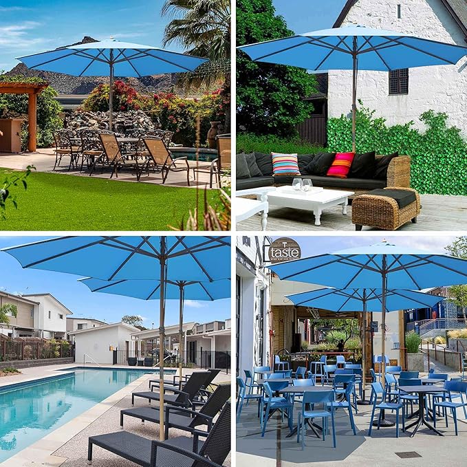 Yescom 13ft Coastal Solid Beech Wood Umbrella Pulley Lift Commercial Base with Wheel Included for Beach Club Seaside Restaurant Terrace Resort Poolside