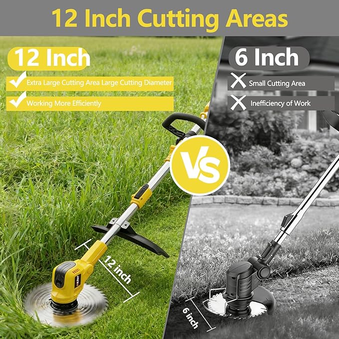 3-in-1 Cordless Weed Wacker, Grass Trimmer/Lawn Mower/Brush Cutter with LCD Display, (2 x 4.0Ah Batteries & Charger), Electric Weed Eater for Yard and Garden (900W Brushless Motor, 4 Blades)