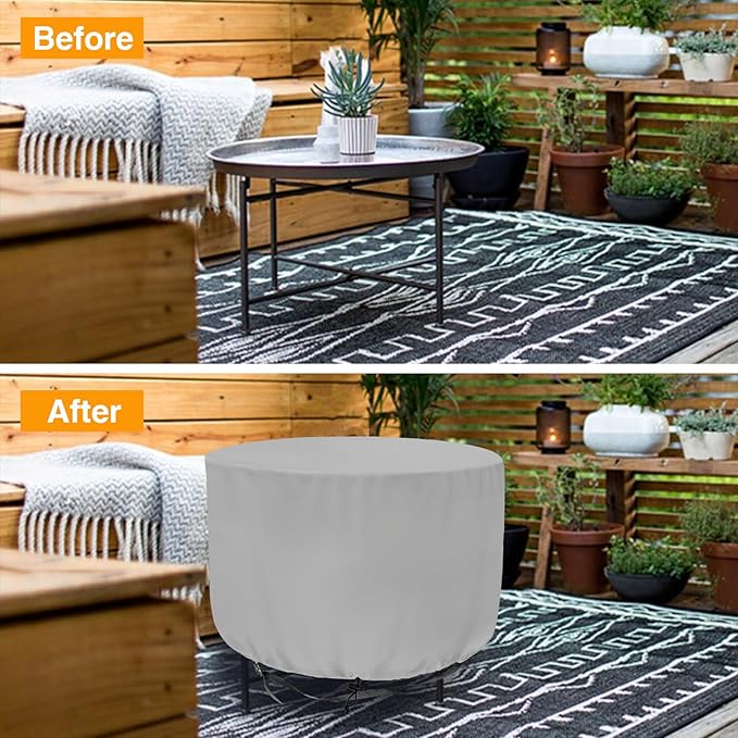 Patio Table Chair Cover (Gray), 23" DIA X 18"H, Portable Propane Grill covers, Outdoor Patio Furniture Cover Waterproof for Coffee Table, Hot Tub Side Table with 7.5 Gallon Cool Bar and Wine Cooler