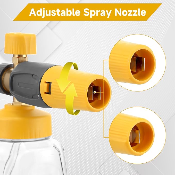 Short Pressure Washer Gun with Foam Cannon, High Power Washer Gun Snow Foam Lance with 5 Power Washer Nozzle Tips, 1/4 Inch Quick Connector, 4000 PSI, 1 Liter