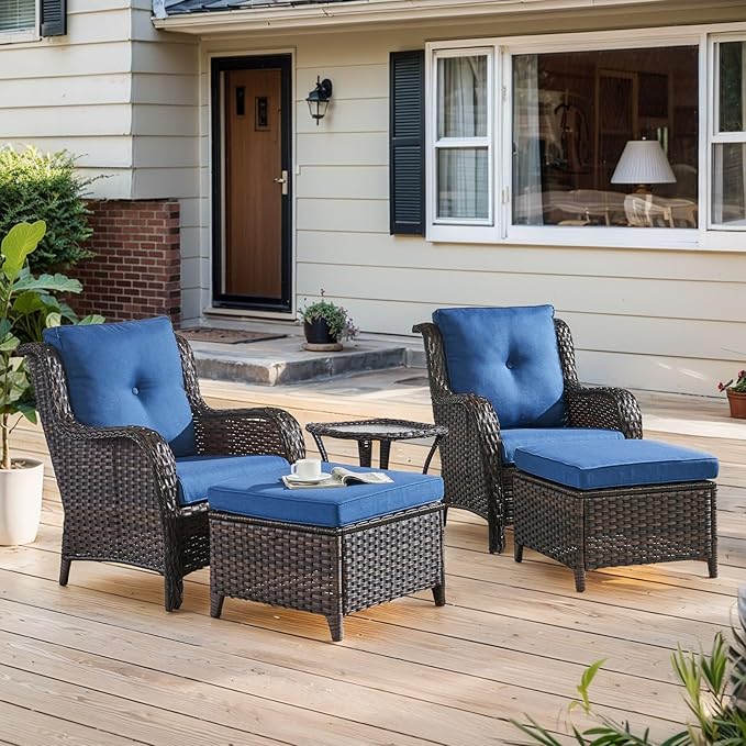 Belord Wicker Furniture 4 Pieces Outdoor Patio Furniture Set Patio Chairs with Ottomans Conversation Set for Porch Garden Deck Balcony Poolside