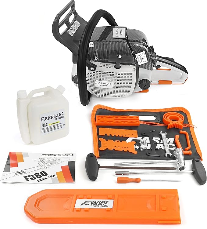 F380W 72cc 2-Cycle Gasoline Power Chain Saws, 3.6KW 4.8HP Gas Chainsaw Fit for 24/25/28 inch Bar, All Parts Compatible with MS381 MS380 038 Neotec 872I without Bar