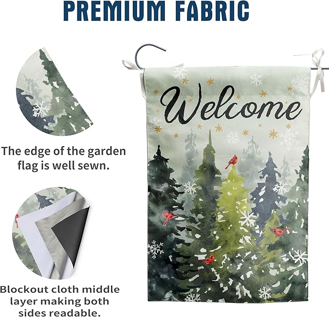 Welcome Winter House Flags Snowy Forest Pine Tree Garden Flag Cardinal Birds Yard Flag Large Christmas Outdoor Flags 28x40 Double Sided for Outside Farmhouse Lawn Decor