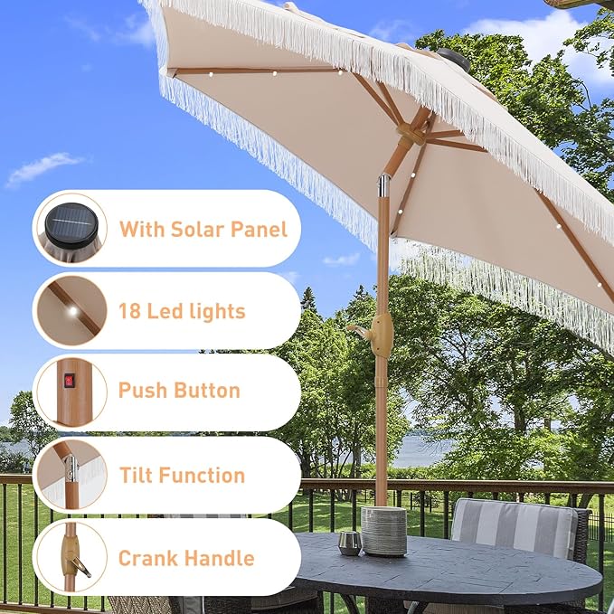 GDY 7.5FT Patio Umbrella Outdoor Table Umbrella(Optional with Light or Base), Market Umbrella with Crank for Garden, Lawn, Deck, Backyard & Pool