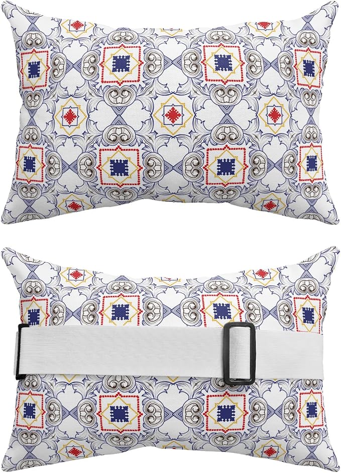 Outdoor Pillows Covers with Inserts Vintage Flowers Gradient Lattice Lines Texture Waterproof Pillow with Adjustable Strap Throw Pillows for Patio Furniture Recliner Lounge Chair, 11x16 inch, 1PCS