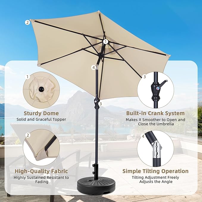 7.5FT Patio Umbrella, Outdoor Table Umbrella, Market Umbrella with Push Button Tilt and Crank for Garden, Lawn, Deck, Backyard & Pool
