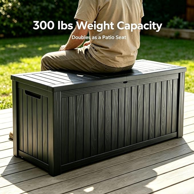 200 Gallon Outdoor Storage Deck Box, Large Storage Organizer for Patio Furniture Accessories, Garden Tools, Indoor Storage for Cushion, Black