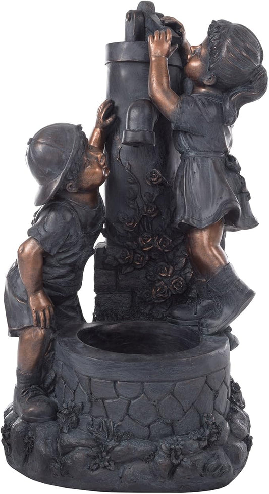 Boy and Girl Outdoor Water Fountain - Garden Fountain with Soothing Sound for Patio, Lawn, Porch, and Garden Decor by Pure Garden (Antique Bronze)