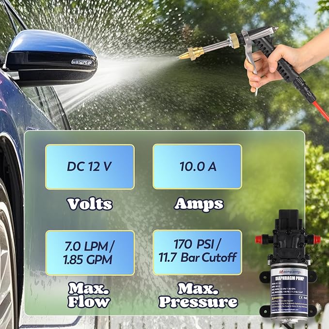 Moongiantgo Car Washer Pump Kit, 12V 170PSI 1.85GPM Boat Washdown Deck Wash Pump Kit with 19.7Ft Hose, Portable Pressure Washer for Car, Boat, RV Camping, Marine, Yacht, Home, Garden (A)