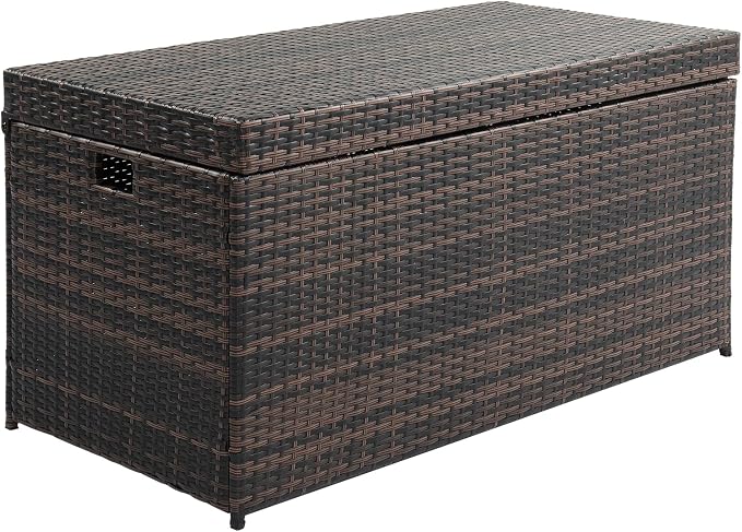 Outdoor Wicker Storage Box, 132 Gallon Patio Rattan Deck Box, Wicker Storage Bench for Indoor, Outdoor, Pool, Balcony, Yard, Garden