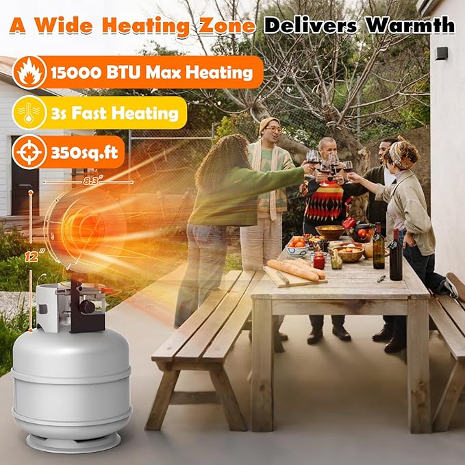 SISUPASSIE 15000BTU Propane Heater, Portable Propane Heater for Outdoor Use with 3 Adjustable Modes and Safety Shut-off Valve for Patio, Camping, Fishing, Garage