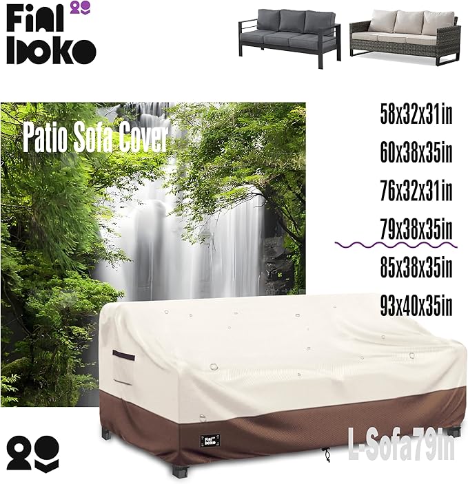 3-seater Outdoor Couch Cover,79"Wx38"Dx35"H Patio Sofa Cover,100% Waterproof Heavy Duty Patio Furniture Covers,Beige&Brow