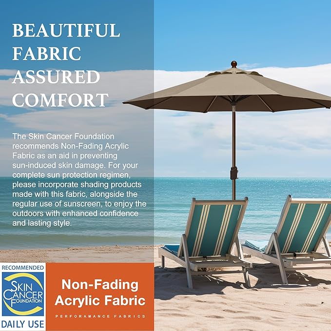 EliteShade USA 10-Year-Non-Fading 9Ft Market Patio Umbrella, UPF 50+ UV Protection Performance Sun Umbrella, Heavy Duty Commercial Grade Outdoor Table Umbrella with Crank & Tilt, Windproof Vented Top for Garden, Pool, Deck and Outdoor Playsets, Mushroom