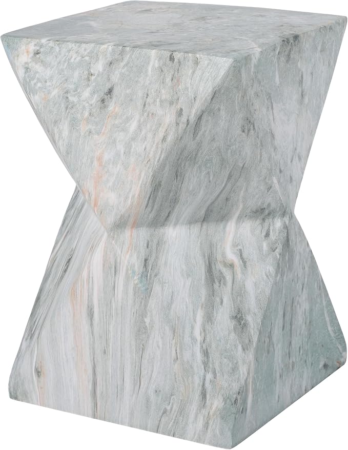 Merax 18.5" H Modern Geometric MGO Side Table, Hourglass Accent Table with Faux Marble Finish - Weather Resistant End Table for Indoor and Outdoor Use, Living Room, Bedroom & Patio, Green Marble