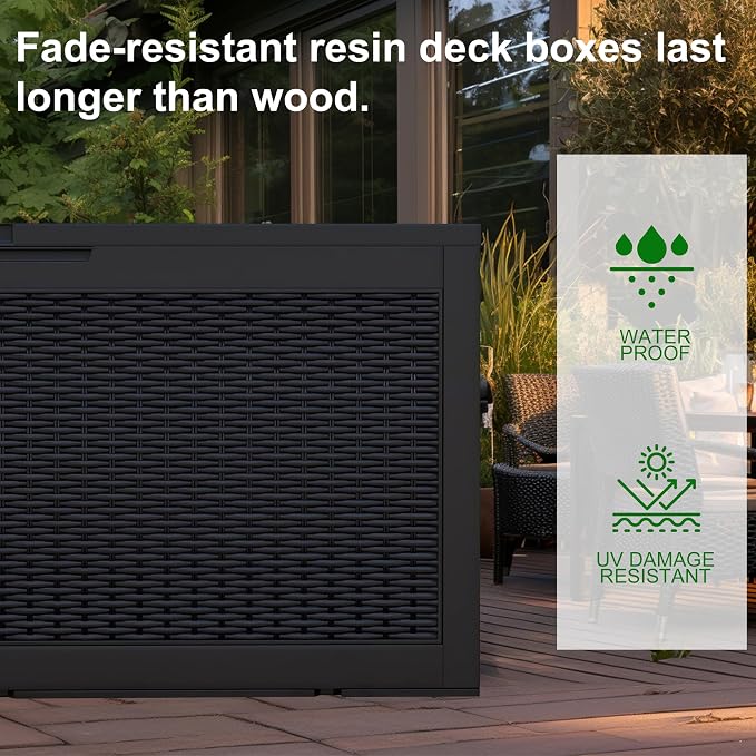 120 Gallon Waterproof Outdoor Storage Box,Lockable Large Deck Box with Lid for Packages,Weatherproof Resin Storage Bin for Patio Furniture Cushions Garden Tools Accessories(Black,120 Gallon)
