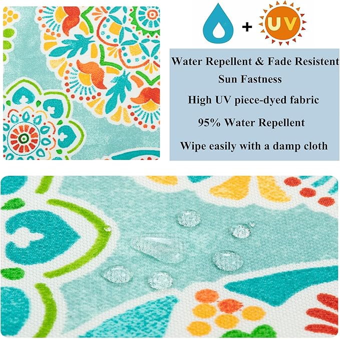 FUNHOME Patio Cushion Covers 22 x 20 x 4 Inch, No Insert! 2 Pack Water Repellent Outdoor Chair Seat Cushion Slip Covers with Zipper and Tie, Replacement Cover Only(Cyan Circle)