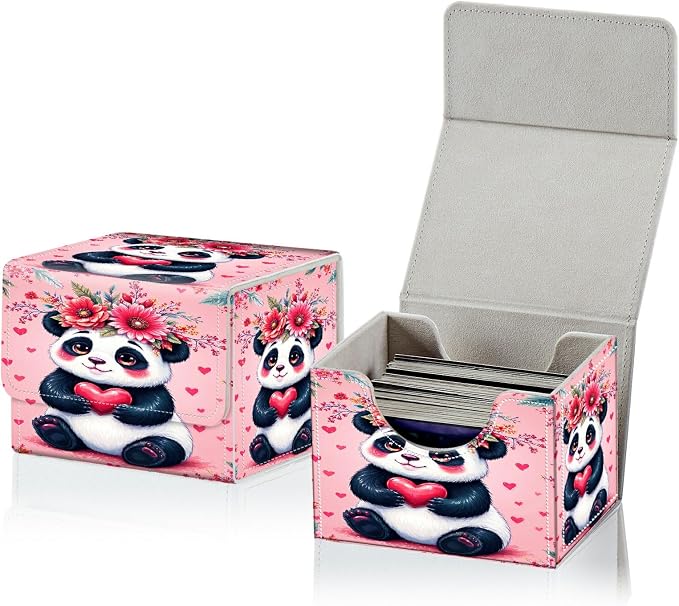 Card Deck Box for MTG, Cards Storage Box Fits 120+ Sleeved, Leather Small Size Strong Magnetic Closing Card Case for Board Games Magic TCG CCG Baseball Collection, Pink Panda