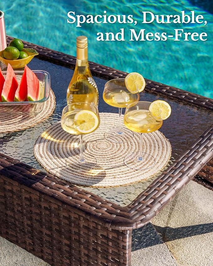 HILLGA Luxury Patio Furniture Set with 6-inch Thick Cushion, Outdoor Couch and High Back Swivel Rocker Patio Chairs, 11PCS Wicker Conversation Set for Deck Yard and Poolside, Blue (V2)