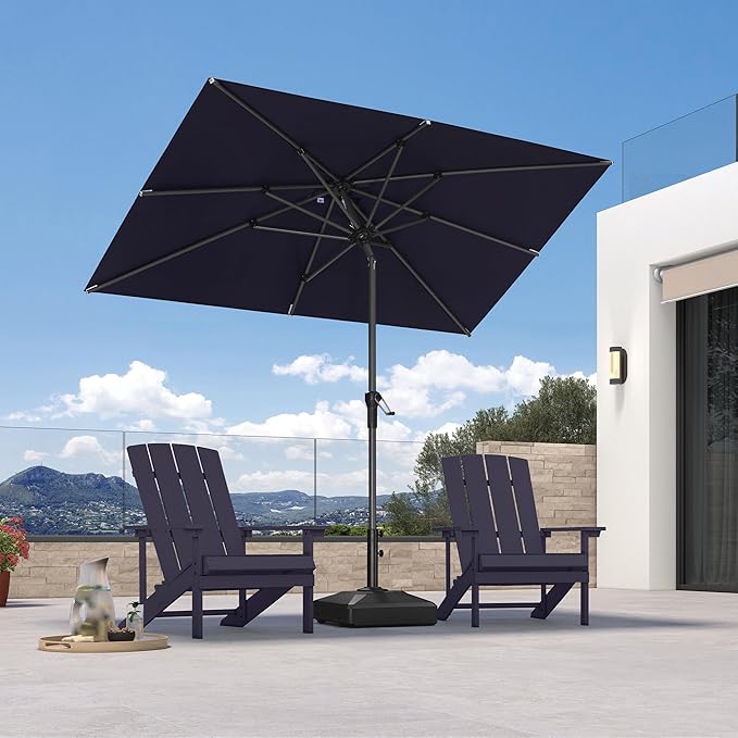 PURPLE LEAF 8' x 5' Rectangular Patio Umbrella Outdoor Table Umbrella Aluminum Frame Market Umbrella Sun Umbrella with 8 Sturdy Ribs & Tilt for Garden Deck Lawn & Pool Navy Blue