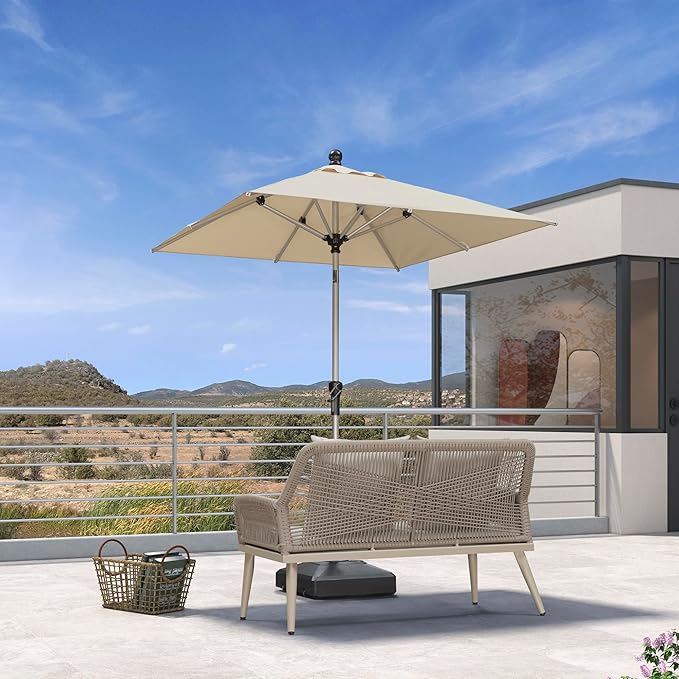 PURPLE LEAF 6' x 6' Square Patio Umbrella with Tilt Adjustment, Outdoor Table Umbrella Champagne Aluminum Frame, Market Umbrella Pool Umbrella for Deck Garden, Patio, or Poolside