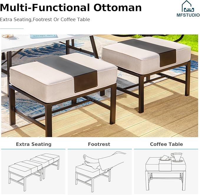 MFSTUDIO 6 Pieces Metal Patio Furniture Sets, 2 Swivel Chair, 1 Deep Seating 3-Seat Sofa, 2 Ottoman & 1 Marbling Coffee Table, All Weather 7 Seats Outdoor Conversation Set for Garden Backyard, Beige