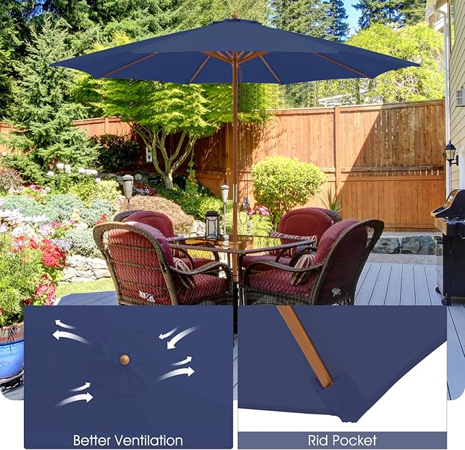 Giantex 10FT Patio Umbrella, Outdoor Table Market Umbrella with 8 Bamboo Ribs, Pulley Lift and Ventilation Hole, Outdoor Sunshade Umbrella for Poolside Backyard Beach