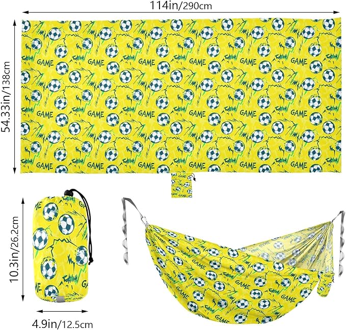 Camping Hammock Outdoor Hammocks for Outside Yellow Football Game Beach Trees Portable Lightweight with Pockets Tree Straps Indoor