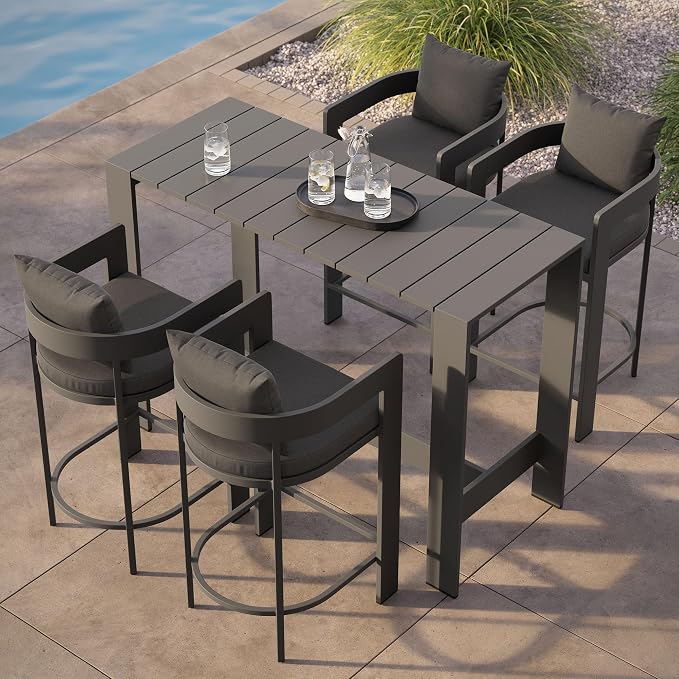 Modway Tahoe 5-Piece Outdoor Patio Bar Table Set in Charcoal