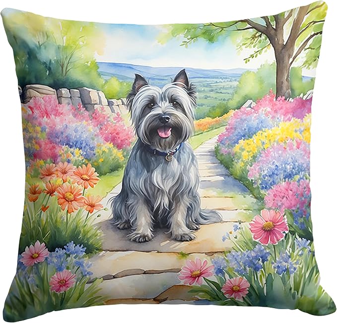 Caroline's Treasures Skye Terrier Spring Path Throw Pillow Machine Washable, Indoor Outdoor Decorative Pillow for Couch, Bed or Patio, 18Hx18W