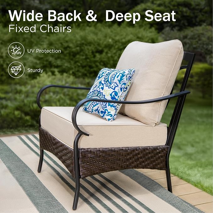 PHI VILLA Outdoor Patio Furniture Set with 56" Fire Pit Table, 6 Pieces Heavy-Duty Rattan Wicker Metal Patio Conversation Sets for Backyard Garden Deck