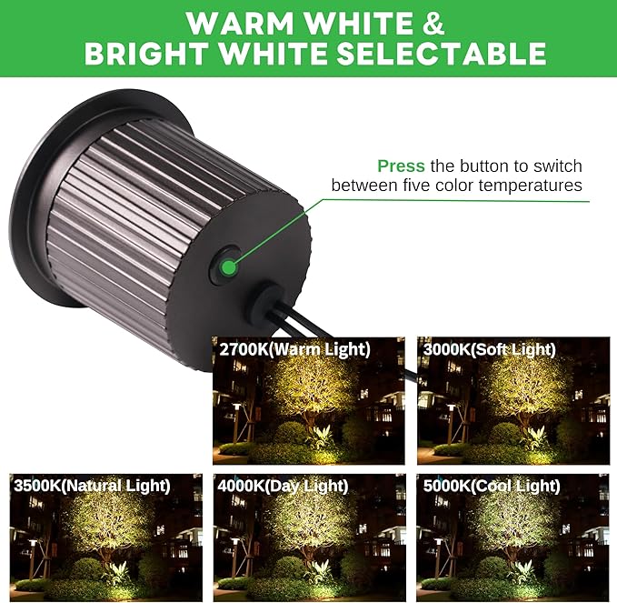Low Voltage Inground Landscape Lights - Soft White & Bright White 5 Selectable Colors Well Light, Outdoor LED Flush in-Grade Fixture, ORB Aluminum for Floor Tree Yard 9W 700LM 10 Pack