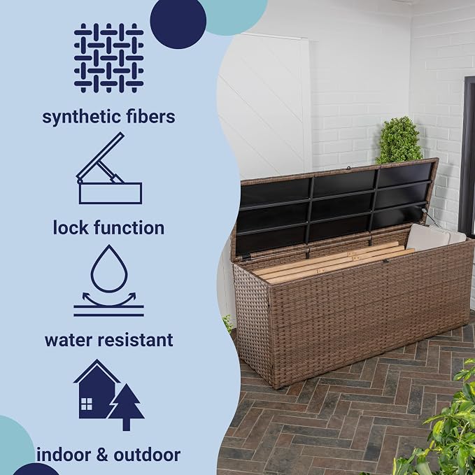 Eyely KRT1001B Elio 47.24" Modern Minimalist Outdoor Faux Wicker Deck and Patio Storage Box, Brown