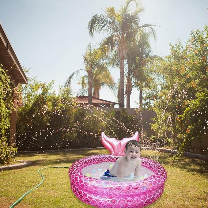 Inflatable Kiddie Pools Mermaid, Backyard Round Swimming Pool for Kids, Cute Raft Paddling Pool Indoor&Outdoor Toddler Fun Water Swim Beach Floaties Toys Fishing Pond Ball Pit Pool