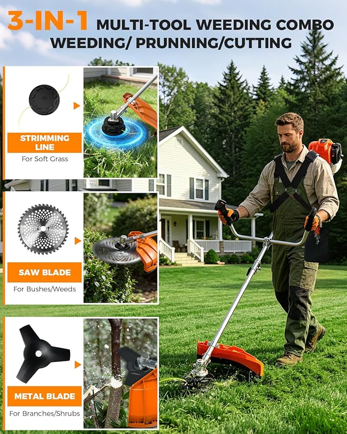 NEO-TEC 35cc 4-Cycle Gas String Trimmer 4-in-1 Heavy Duty Gas Weed Eater, 1.5HP Weed Wacker 9"Brush Cutter Powerful 16"Grass Trimmer with Shoulder Strap,Lightweight Stable Weed Trimmer for Tough Yards