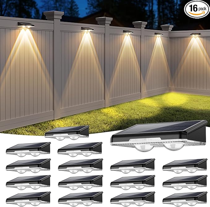 Solar Fence Lights Outdoor, 7 Fixed Colors ＆ Color Changing IP65 Waterproof Solar Powered Lights Outdoor for Backyard/Patio/Fence/Wall/Deck/Step/Porch/Railings/Pool (16pack)