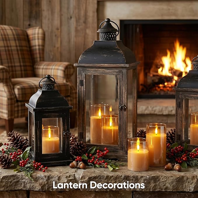 5plots Glass Battery Operated Gold Flameless Candles with Remote Timer, 3D Wick Real Wax Pillar Led Candles Warm Flickering Light for Indoor Home, Halloween, Christmas Decor, Set of 3, D3 x H4 5" 6"