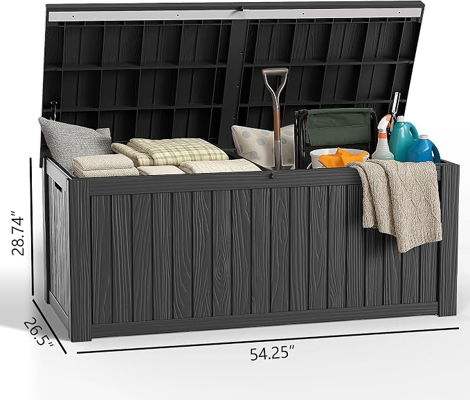 Deck Box Large Outdoor Storage for Patio Furniture,Outdoor Cushions,Garden Tools and Pool Supplies,Waterproof,Resin,Lockable (Black, 150 Gallon)