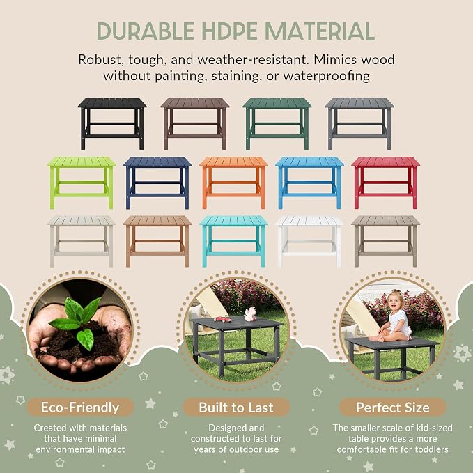 WestinTrends Malibu Kids Outdoor Patio Furniture HDPE 31" Wide Square Dining Table, Gray