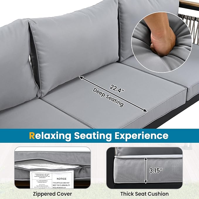 4 Pieces Outdoor Sectional Sofa Set 5-Person Patio Seating Group Outdoor Conversation Set with Cushions and a Coffee Table for Patios, Gardens,or Balcony (Grey#30)